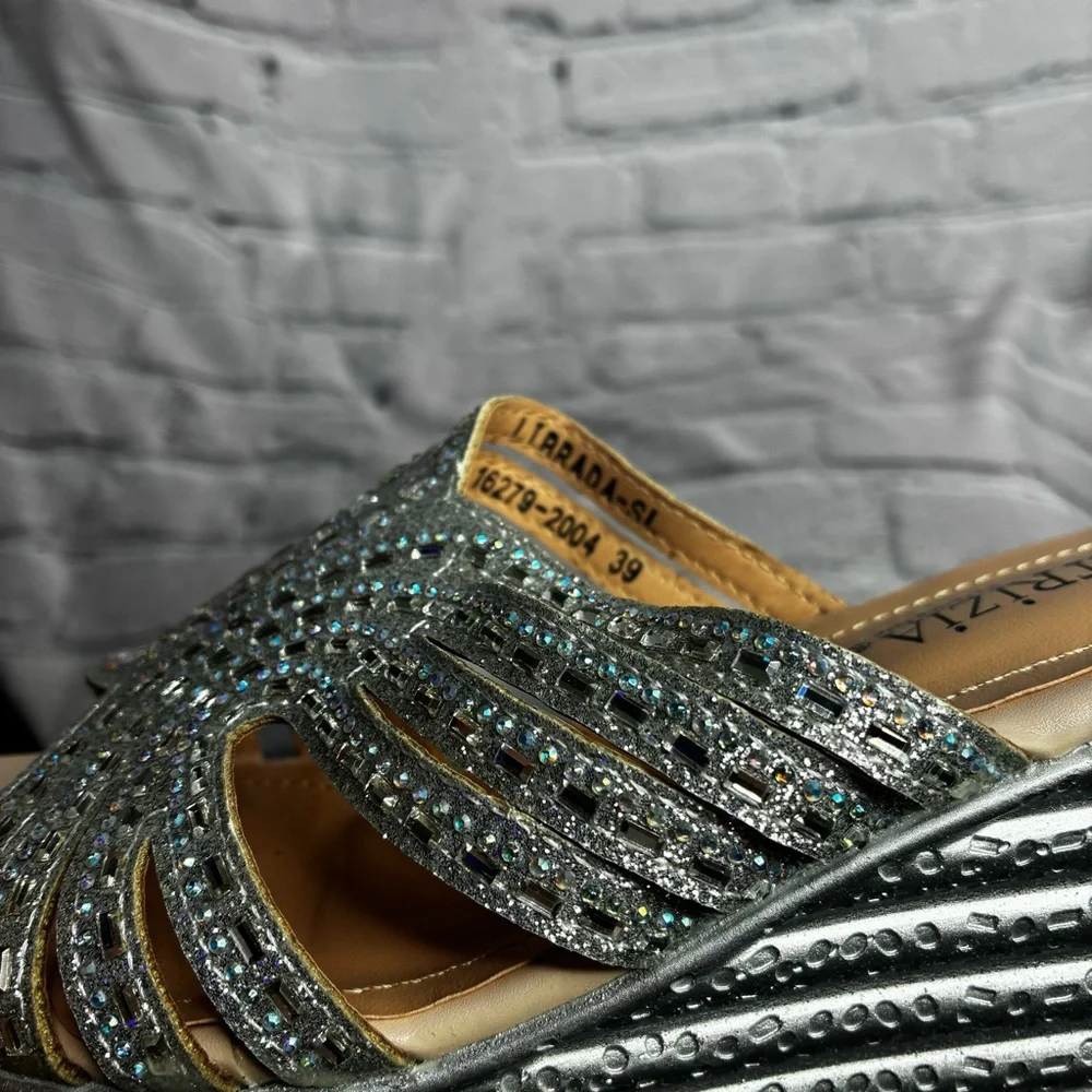 Maximalist Metallic Retro Cyber Disco Glam Chunky Platform Wedge Mule Sandals 39